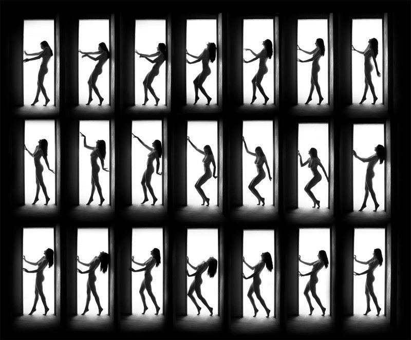 alexandara, woman, nude, black and white, door, light, body, shadow, silhouette, pini hamou Alex фото превью