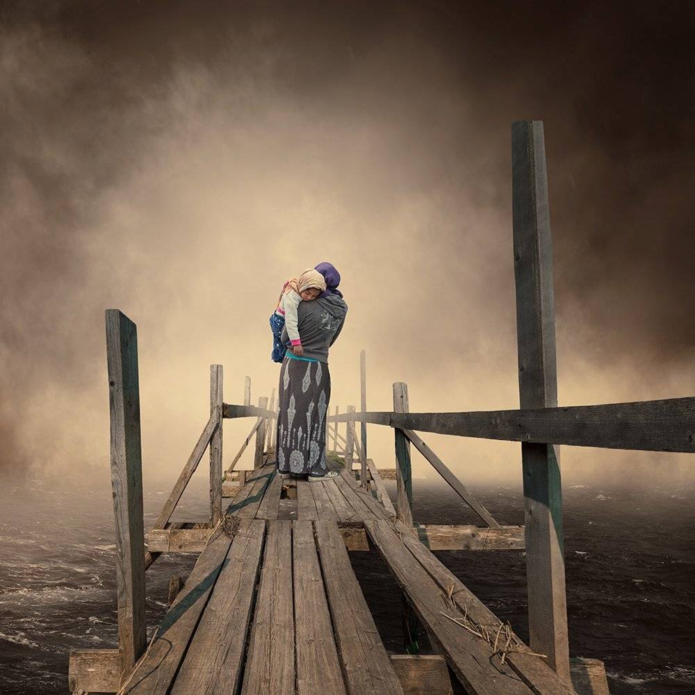 woman, child, smoke, clouds, fog, mist, mystery, wife, psd, manipulation, tutorial, water, ocean, fisherman, ponton, wood, sleeping, Caras Ionut