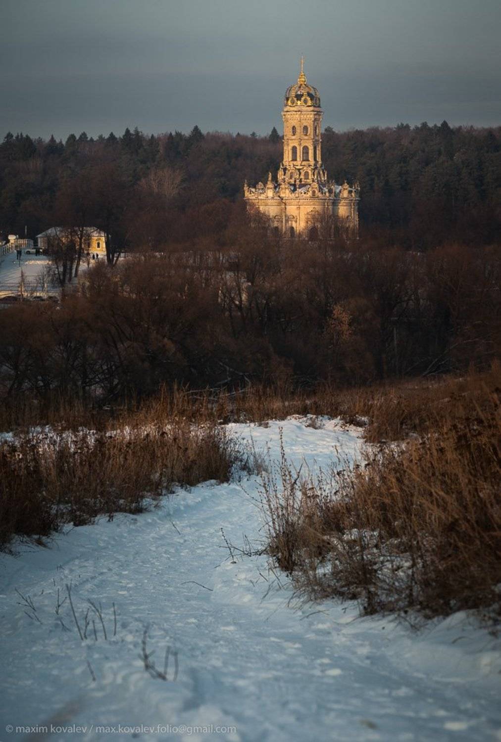 dubrovitsy, europe, moscow suburb, russia, znamenskaya church, architecture, church, cross, cupola, dome, evening, nature, panorama, path, sky, snow, sunset, temple, winter, дубровицы, европа, знаменская церковь, подмосковье, россия, архитектура, вечер, д, Максим Ковалёв