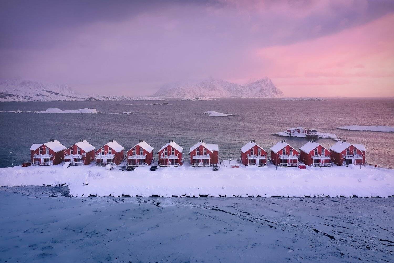 norway, svolvaer, svolver, winter, mountains, red, houses, sunrise, water, cold, snow, Алексей Вымятнин