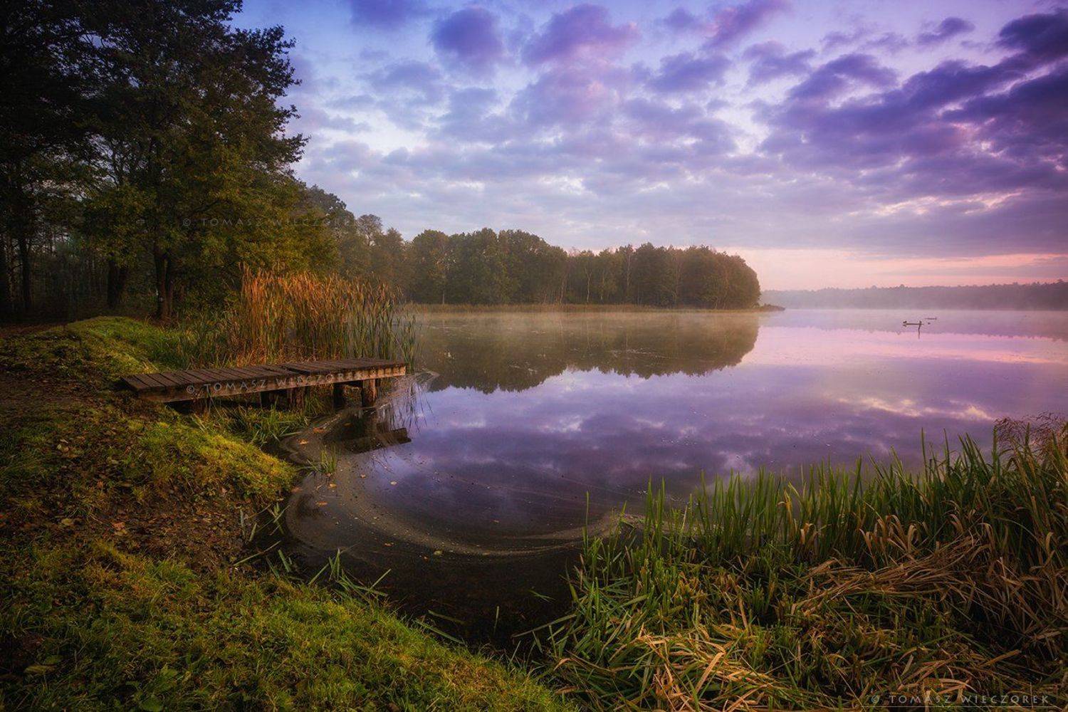 landscape, poland, light, autumn, awesome, amazing, sunrise, sunset, lovely, nature, travel, morning, trees, lake, clouds, mist, fog, reflection, footbridge, Tomasz Wieczorek