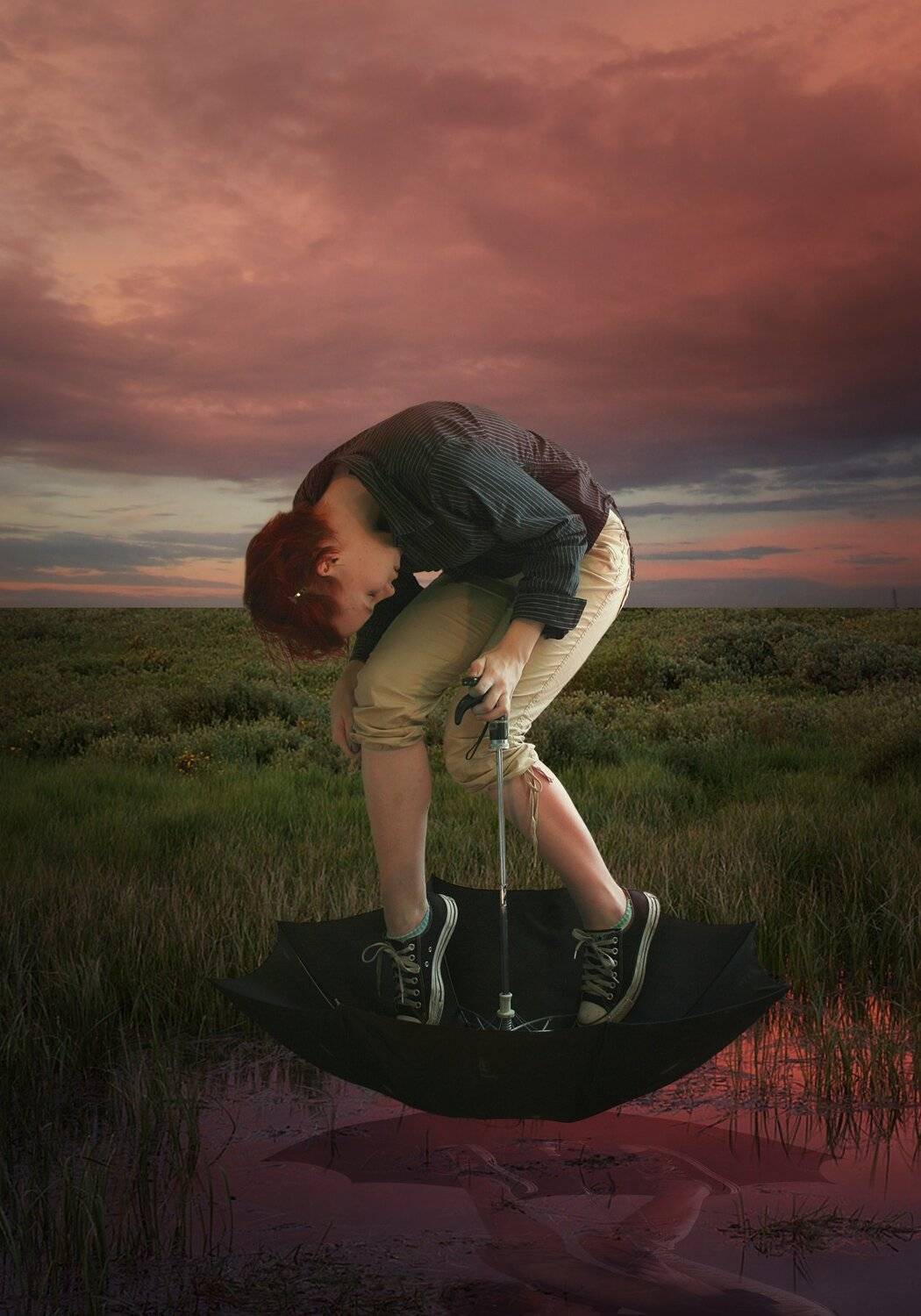 девушка, небо, зонт, озеро, Sergii Vidov