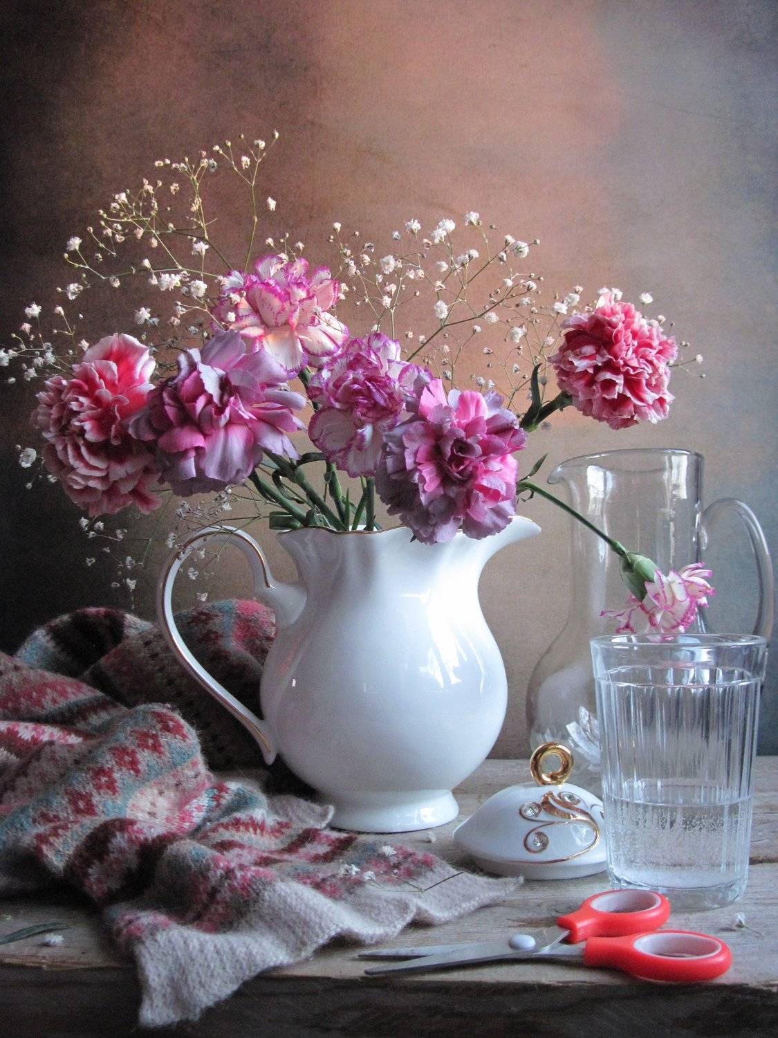 цветы, букет, гвоздики, гипсофила, Наталия Тихомирова