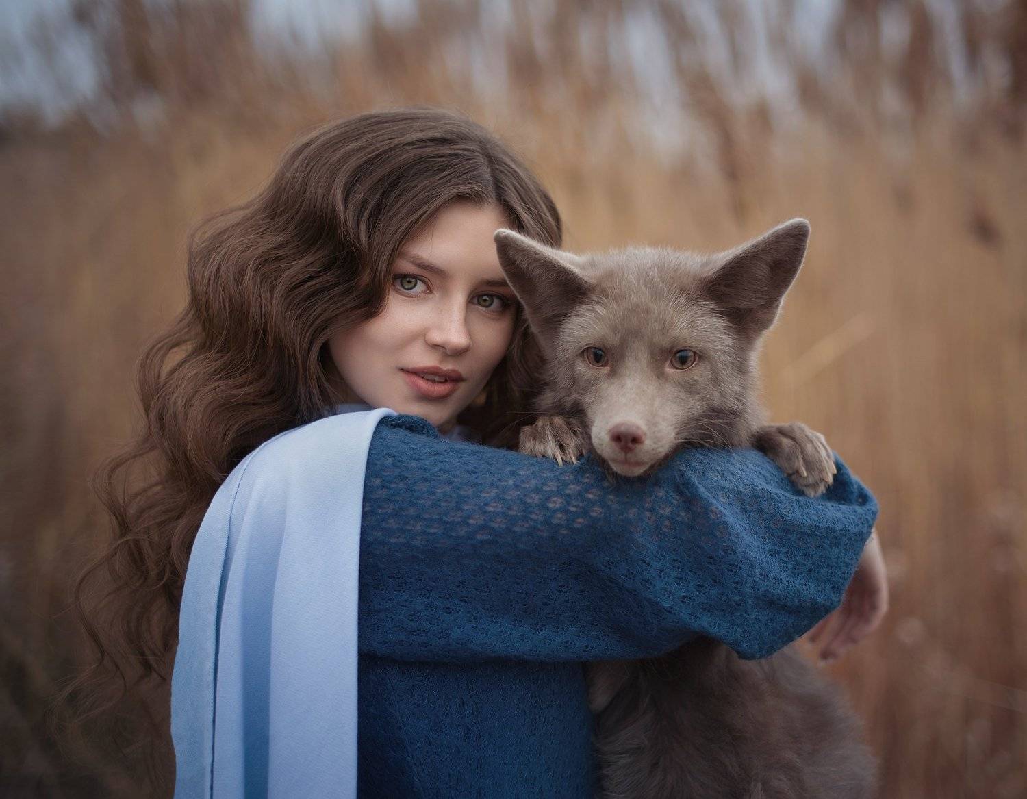 девушка, лиса, природа, портрет, Екатерина Лобанова