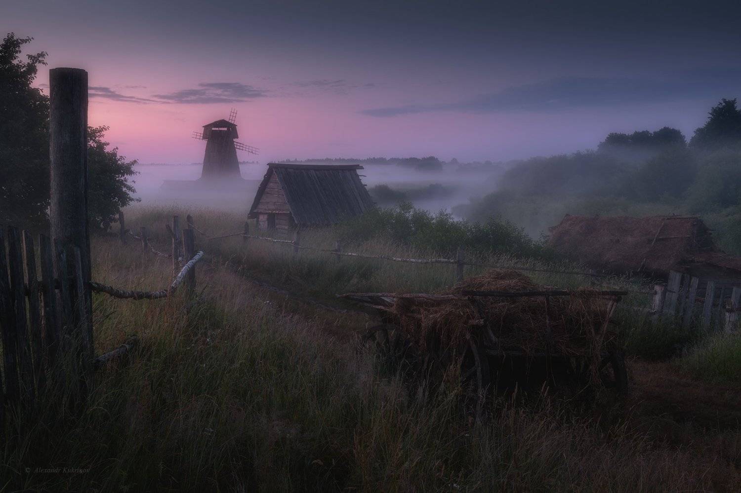 пейзаж,утро,рассвет,деревня,мельница, Александр Кукринов