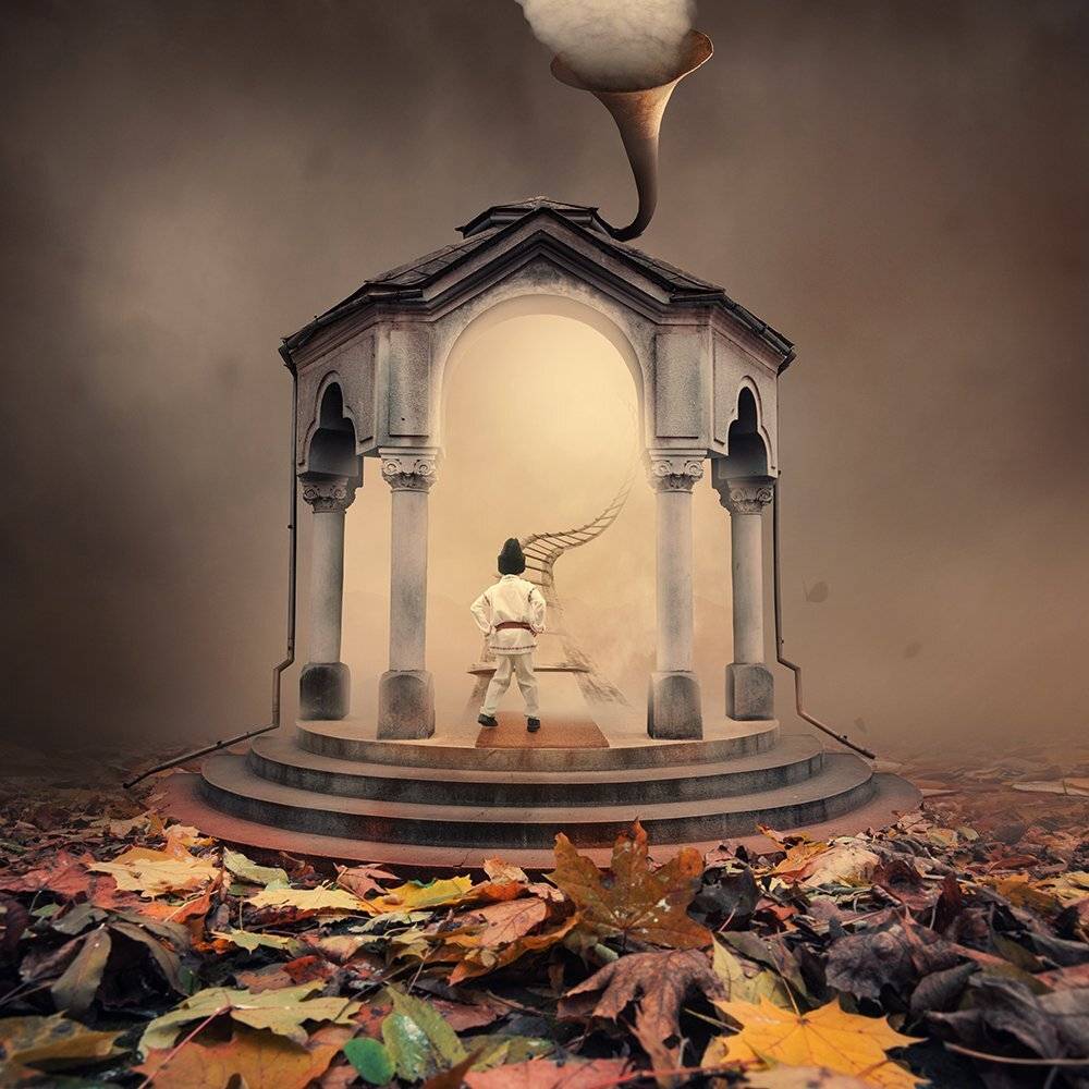 entrance, gate, child, cloth, light, portal, psd, tutorials, manipulation, leaf, ladder, stone, door, mist, trumpet, mystery, ground, Caras Ionut