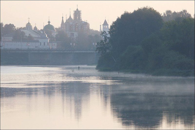 река, осень, утро, ярославль, монастырь, Которосль. фото превью