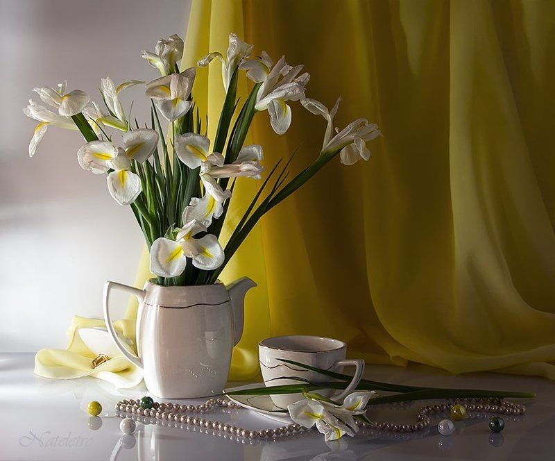 натюрморт, цветы, чайник, чашка, ирис ~***~ фото превью