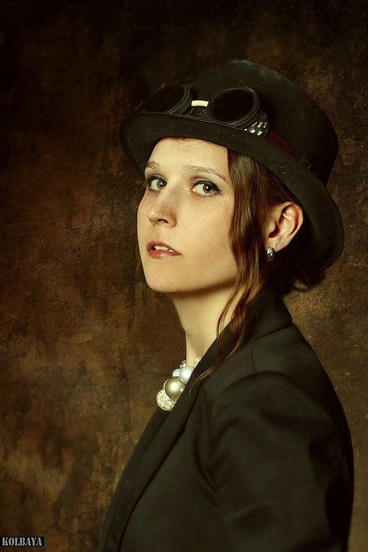 portrait, girl, hat, goggles Girl in a hat фото превью