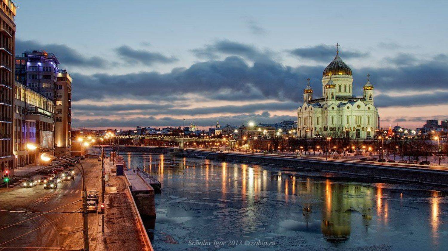 храм христа спасителя, вечер, москва, зима, Соболев Игорь