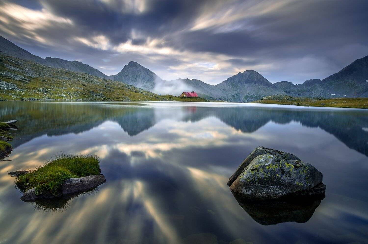landscape nature scenery lake light sunlight morning sunrise peak hut reflections view sky mountain pirin пейзаж озеро горы рассвет, Александър Александров