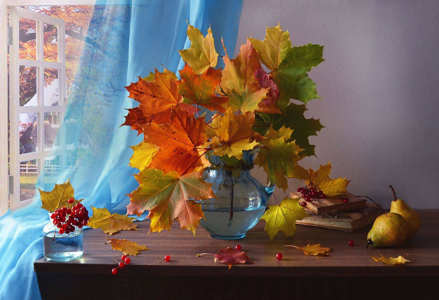 still life, натюрморт, фото натюрморт, осень, октябрь, кленовые листья, калина, настроение, Колова Валентина