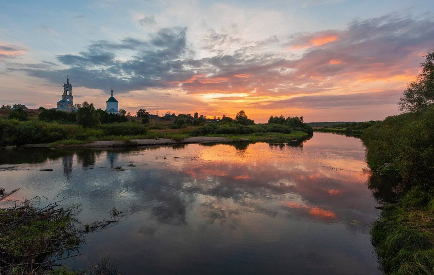 мещёра, рязанская область, красочный, закат, село погост, преображенская, никольская, церковь, Валерий Пешков