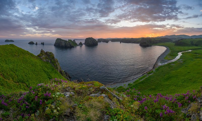 шикотан, курилы, курильские острова, дальний восток, россия, закат, море, тихий океан, природа, пейзаж, панорама, shikotan, kuril islands, far east, russia, sunset, sea, pacific ocean, nature, landscape, panorama Закат на Шикотане фото превью