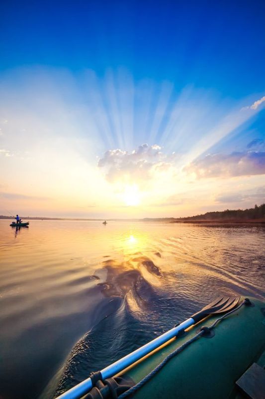 fishing, sun, water, boat, lake, sunlight, lithuania Good morning! фото превью