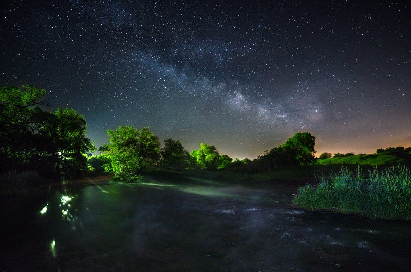 night, star, river, summer, sky, galaxy, milkyway, russia Под покровом звезд фото превью
