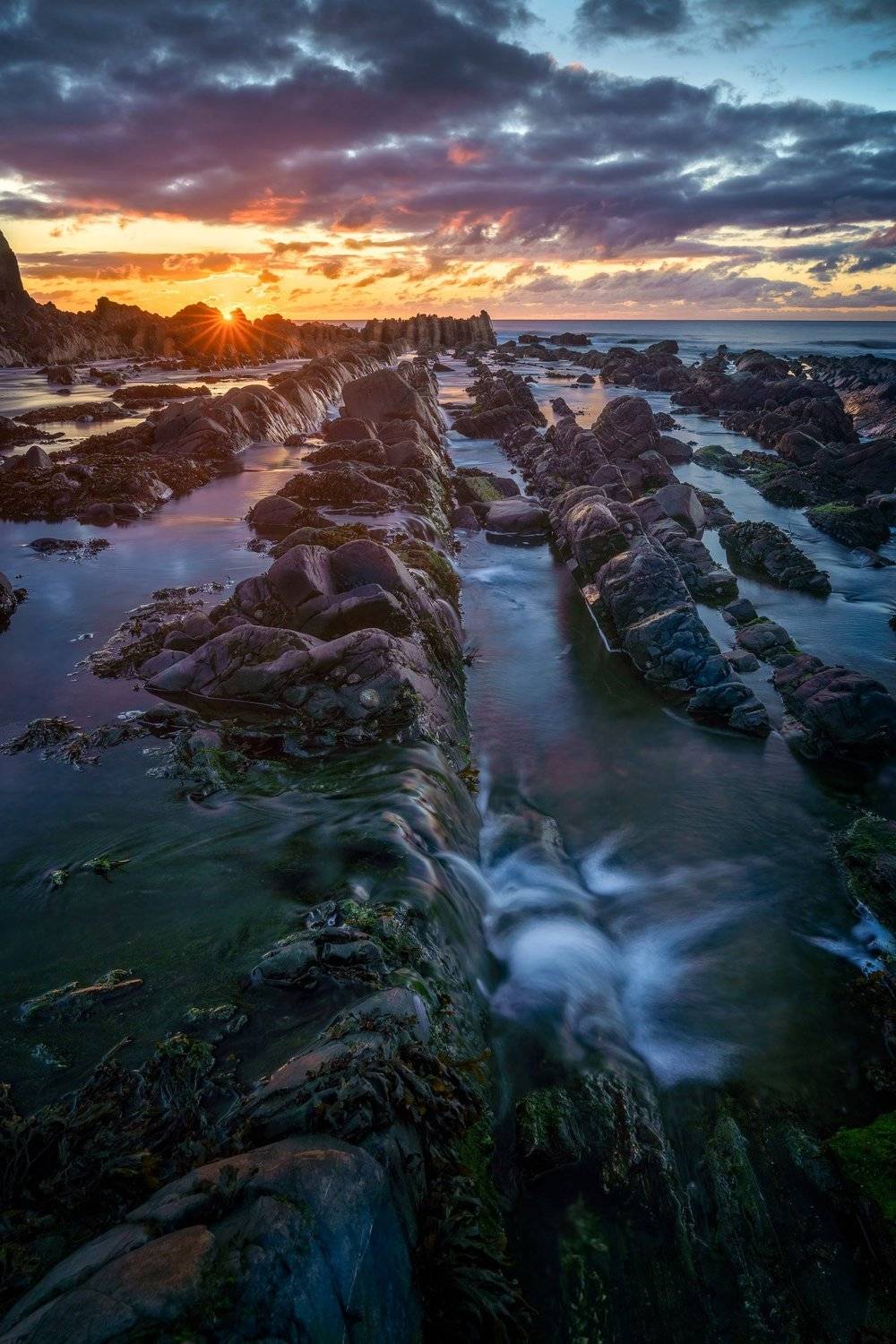 sunset, beach, rocks, sea, atlantic, Ross McGree