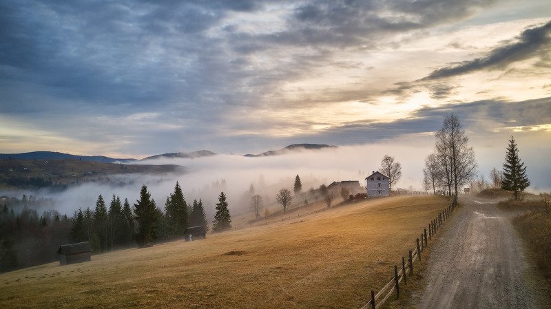 горы, дорога, карпаты, ноябрь, осень, рассвет, утро Рассвет на перевале фото превью