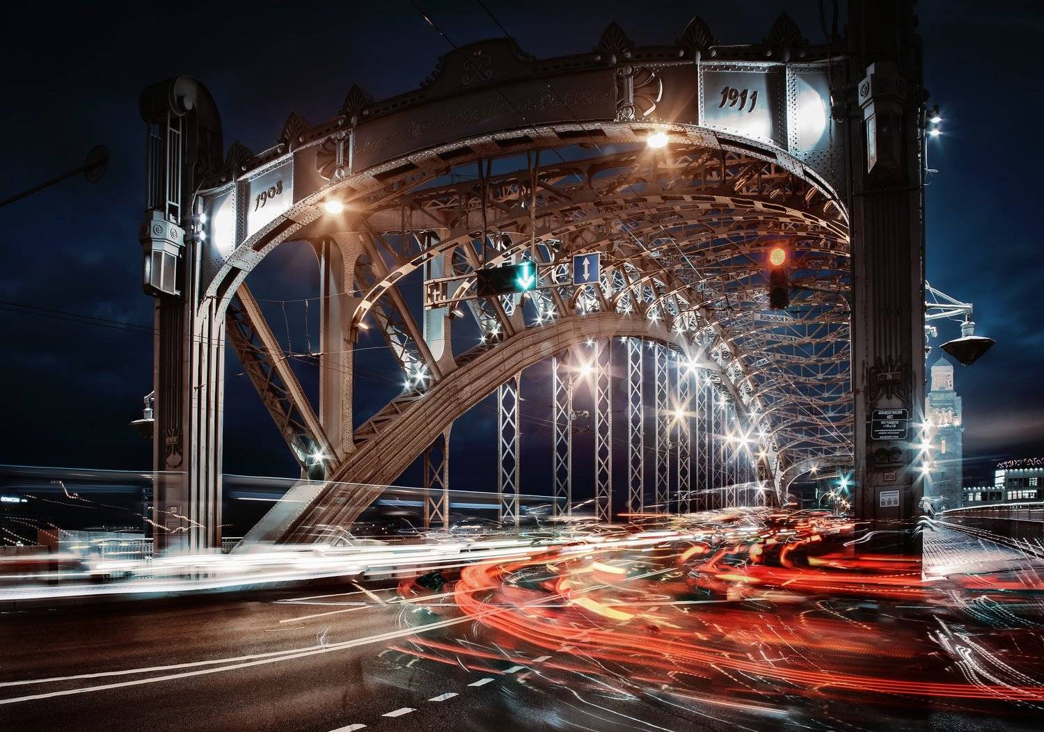 город,река,мост,вечер,закат,движение,фонари,свет, Тамара