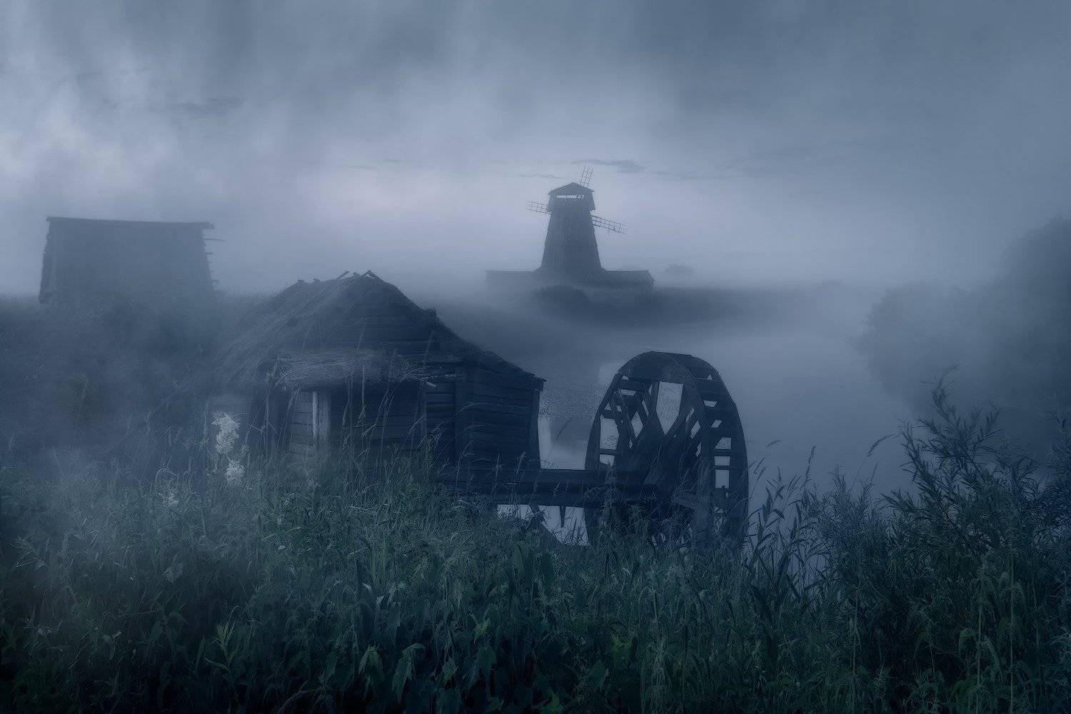 деревня, пушкинские горы, кинодеревня, туман, пейзаж, мельница, лесково, рассвет, псковская область, Ольга Рудченко