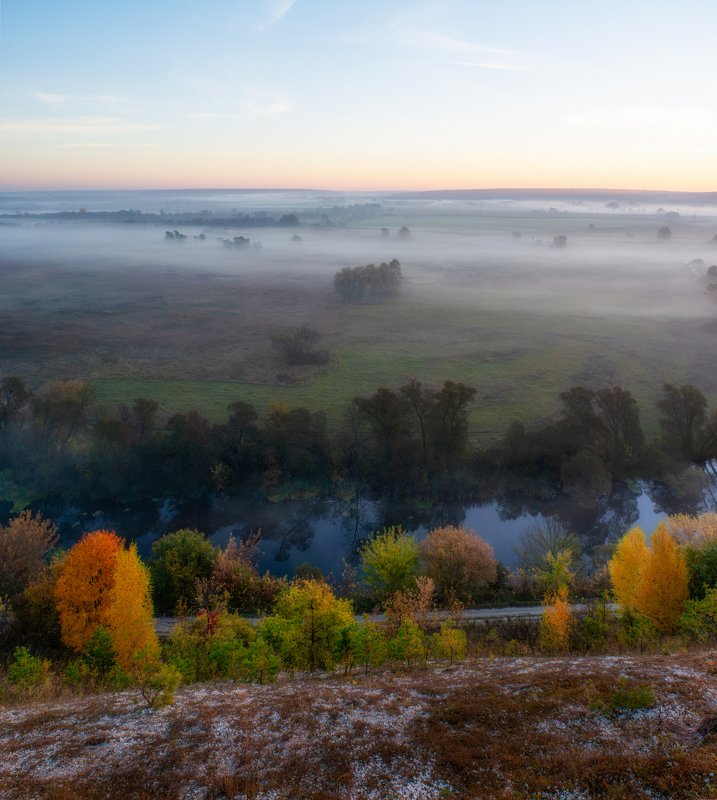 рассвет на реке корень, рассвет, туман, крапивенское городище, крапивное, осень Рассвет на реке Корень фото превью