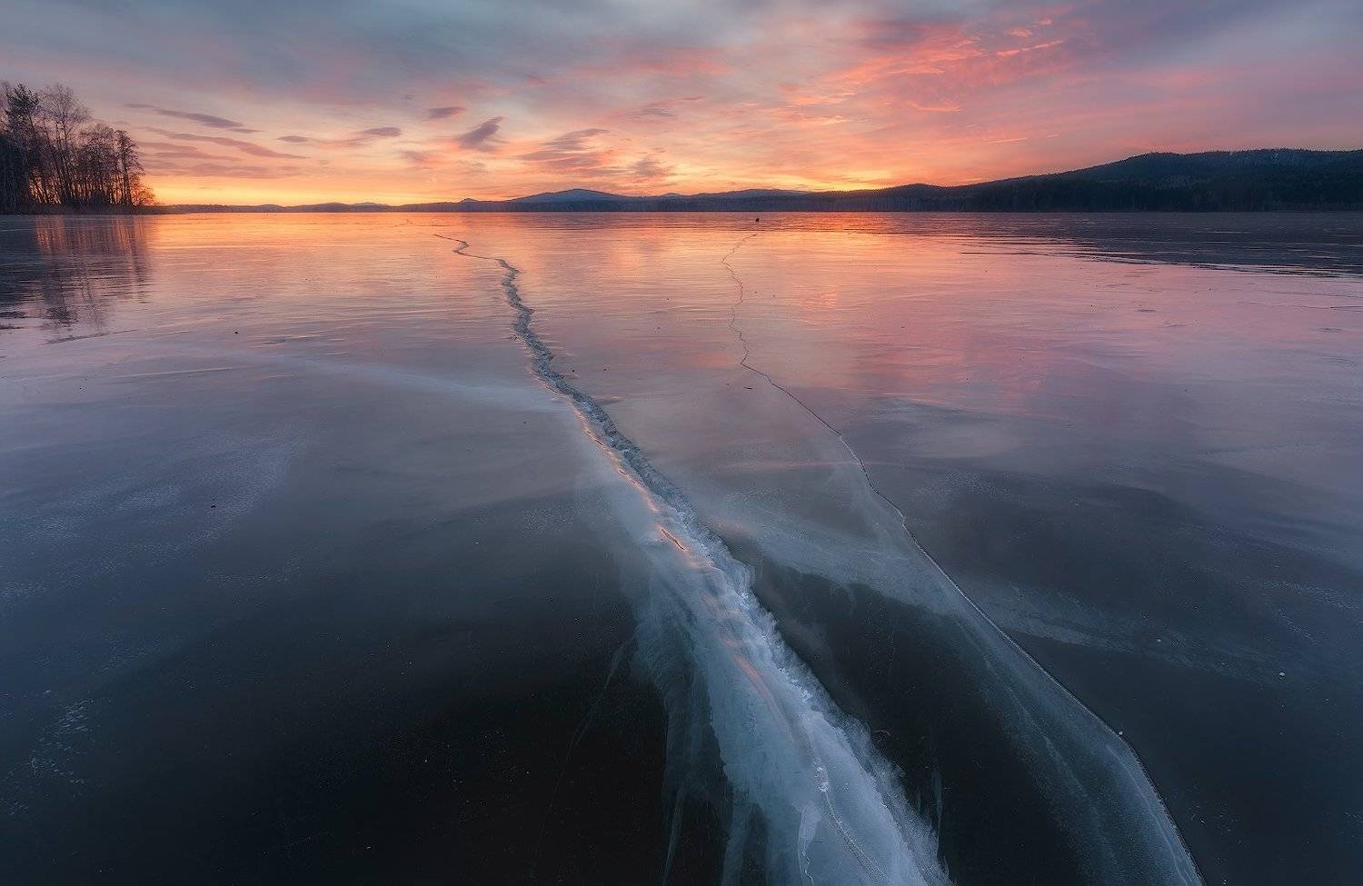 Закат, Лёд, Урал, Озеро, Дмитрий Жучков