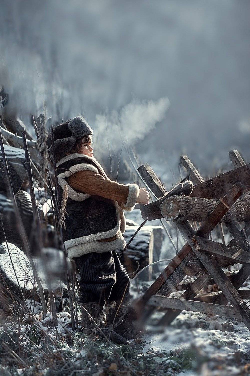 деревня, зима, холод, дрова, Наталья Лакман