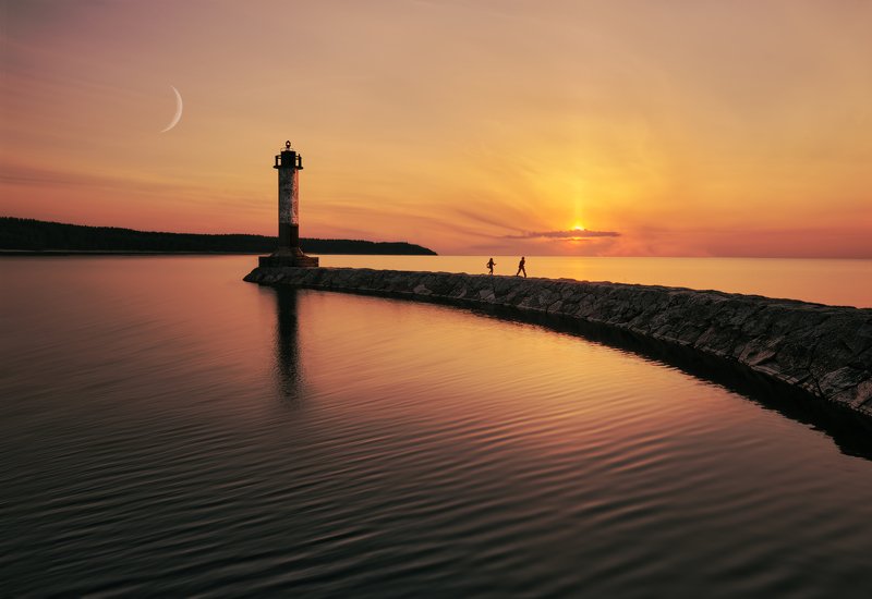 Маяк, дети, ладожское озеро, закат Маяк и дети фото превью