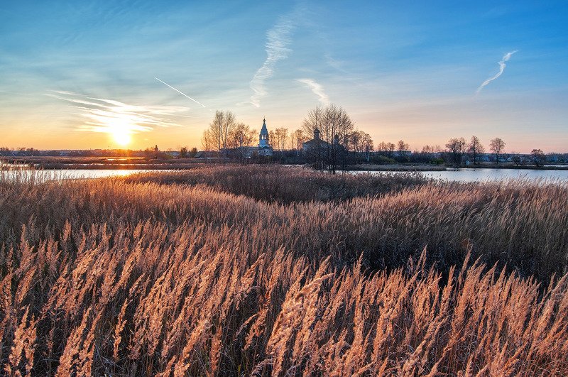монастырь, остров, закат, осень, вечер, озеро острово-езерский, ворсма *** фото превью