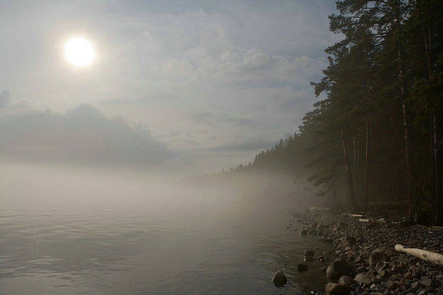 россия, карелия, онежское озеро, туман, солнце, вечер, вода, облака, пейзаж, природа, russia, karelia, lake onega, fog, sun, evening, water, clouds, landscape, nature, Игорь Подгорный