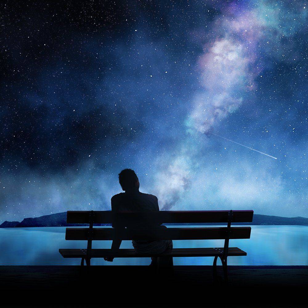 bench, blue, circle, dreamer, farm, light, lightstarts, man, manipulation, night, photoshop, pole, special, trail, man, bench, dreamer, milkyway, mounting, hill, Caras Ionut