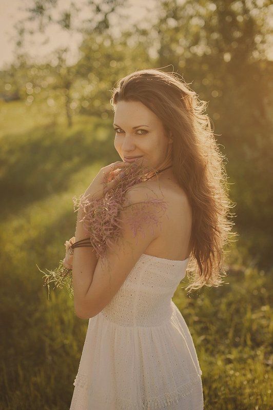 девушка, портрет, свет, лето spring evening фото превью