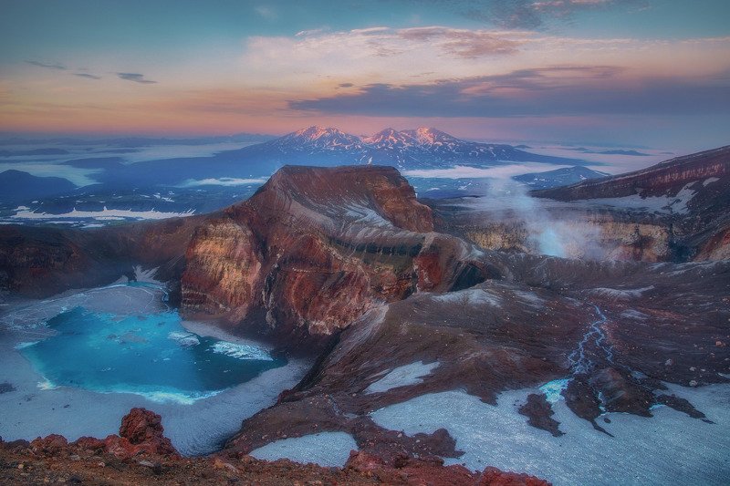 камчатка,горелый,рассвет,вулкан спящий дракон фото превью