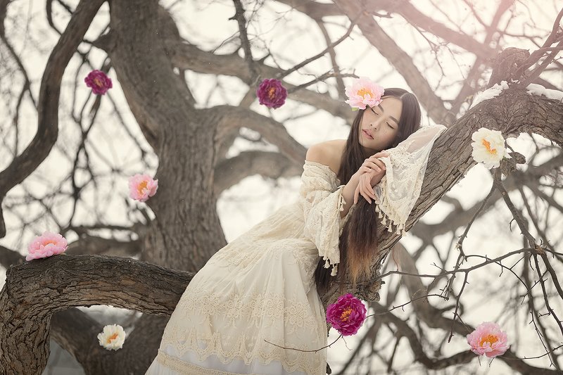 #tree #girl #portrait #blossom #flowers #spring #fairy Dream of the fairy of Spring фото превью