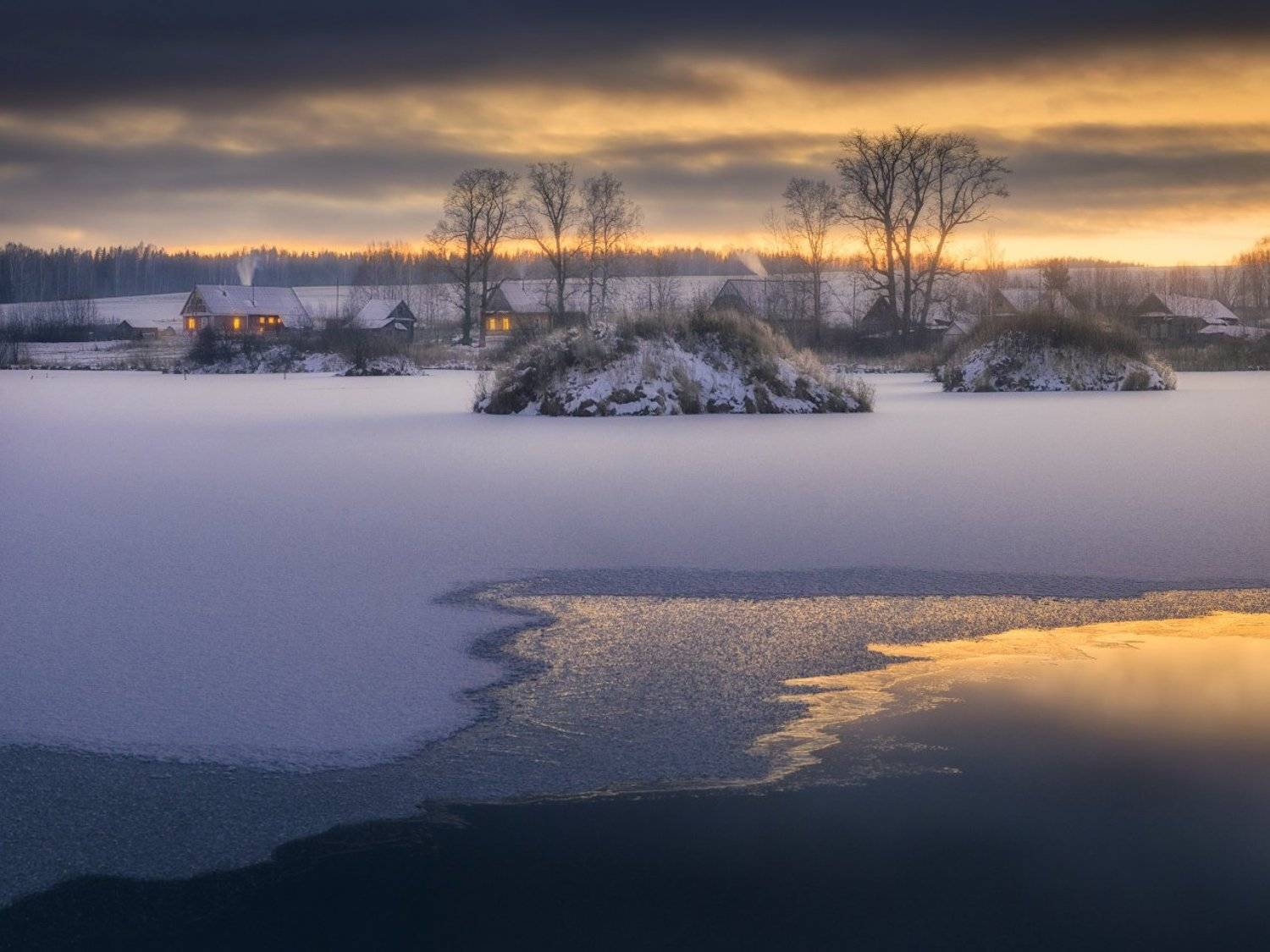 зима, сумерки, деревня, Дмитрий Медянцев