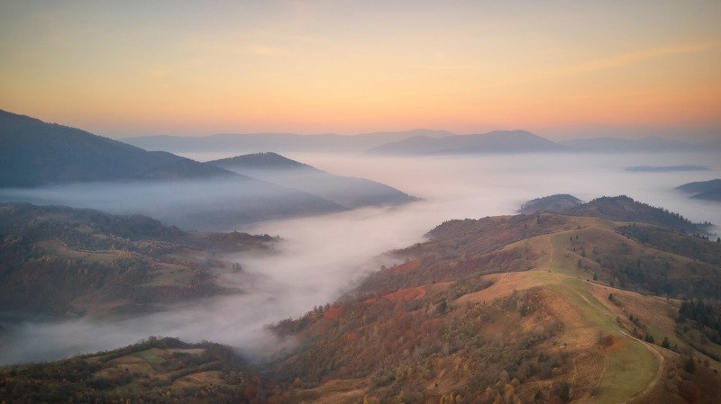 горы, карпаты, октябрь, осень, рассвет, туман, украина, утро Рассветная медитативная фото превью