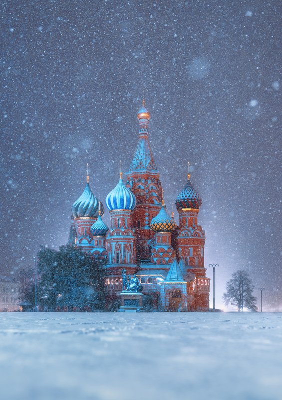 snow, moscow, winter, blue, собор василия блаженного, зима, снег, ночь, st. basil\'s cathedral, красная площадь  фото превью