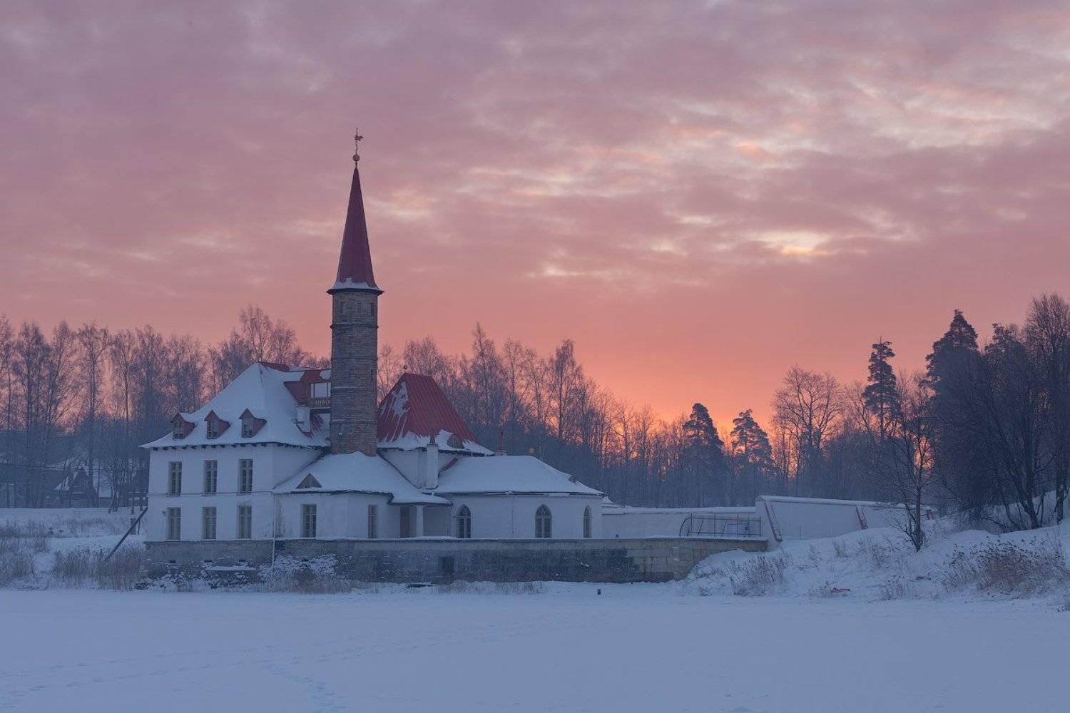 гатчина, приоратский дворец, черное озеро, утро, рассвет, зима, Alex Darkside