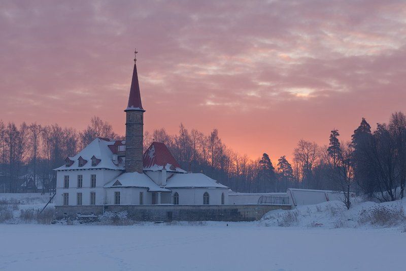 гатчина, приоратский дворец, черное озеро, утро, рассвет, зима Гатчина: Приоратский дворец фото превью