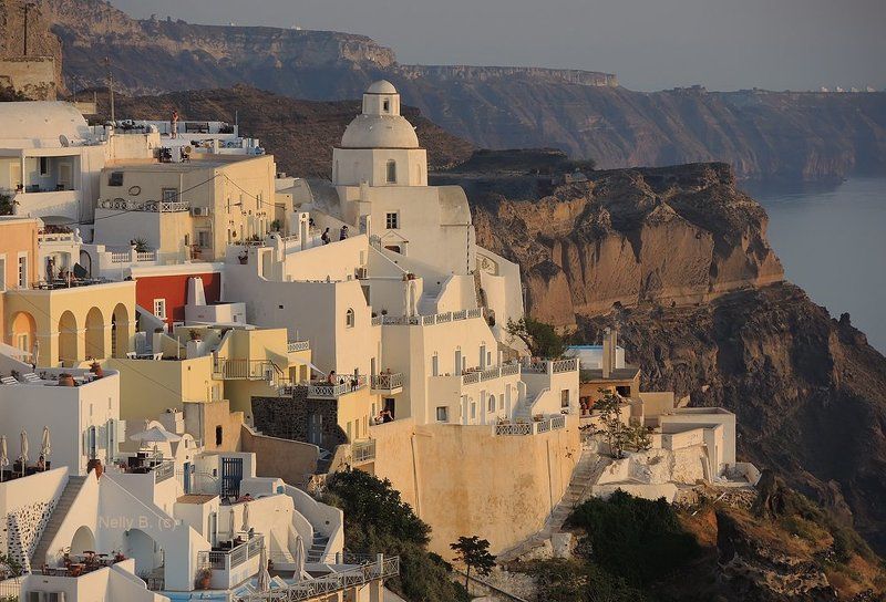 Вулкан, Греция, Кальдера, Санторини, Тира, Фира Фира вечерняя фото превью