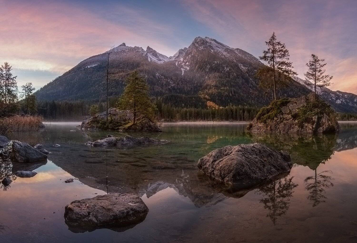 германия, бавария, берхтесгаден, хинтерзее, осень, озеро, рассвет, отражение, Геннадий Финенко