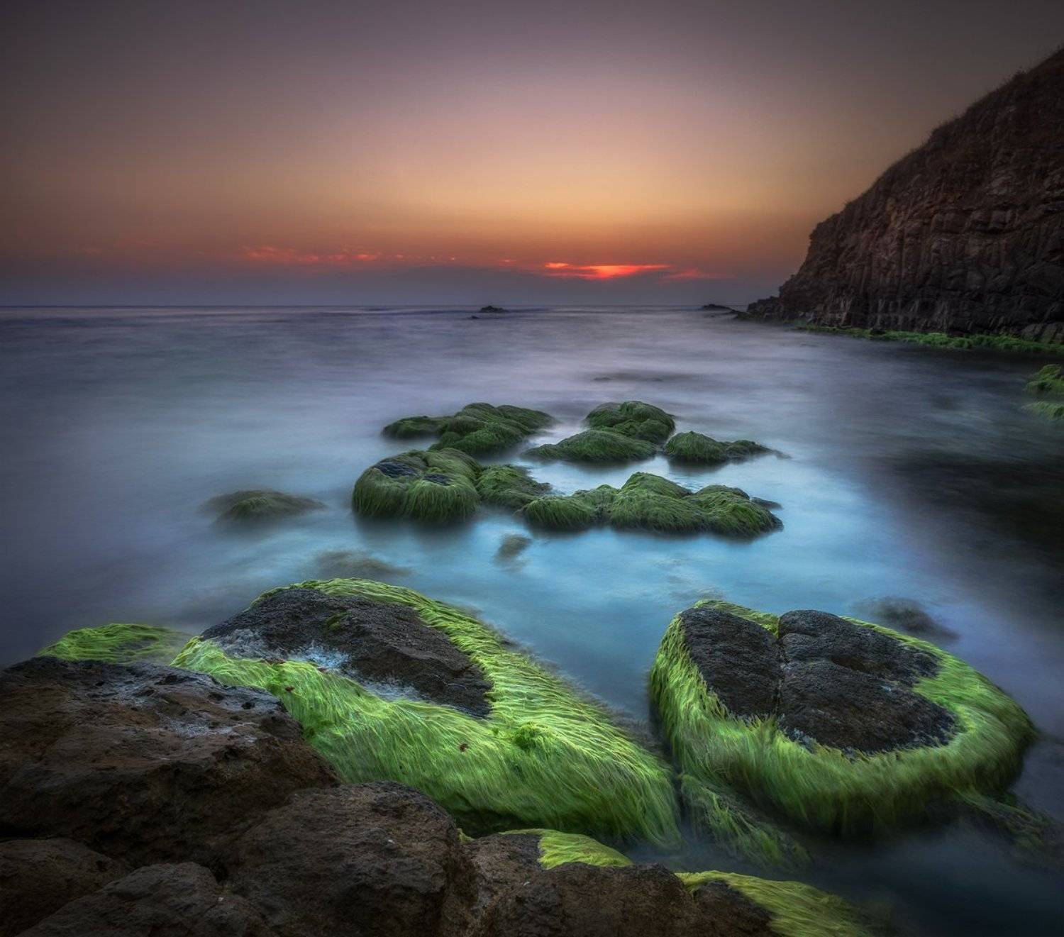 landscape nature scenery sea light morning sunrise down colors rocks clouds sun view sky  пейзаж море рассвет, Александър Александров
