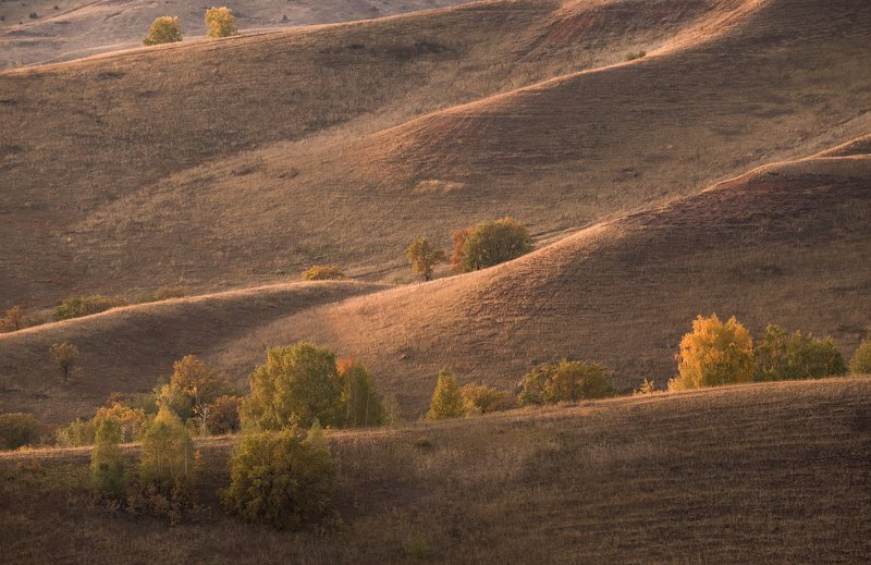 природа, пейзаж, горы, осень Волнообразные холмы фото превью