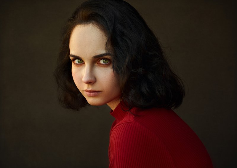 красный, портрет, девушка, глаза, цвет, взгляд Кристина фото превью