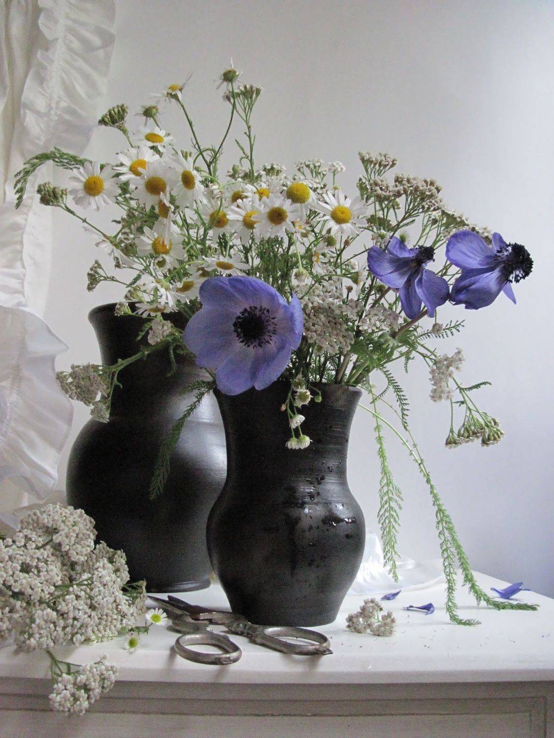 цветы, букет, анемоны, ромашки, тысячелистник, Наталия Тихомирова