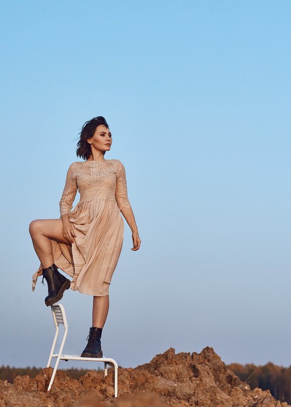 девушка, небо, портрет, лето, цвет  фото превью