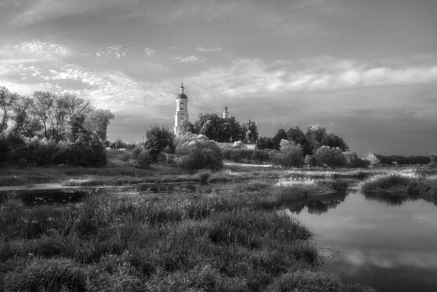 вечер,закат,храм,река,небо,облака,свет,отражение, Виталий Полуэктов