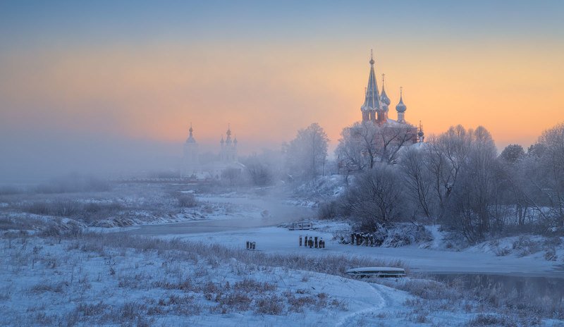 дунилово, ивановская область, мороз, туман, храм, село, зима Дунилово фото превью