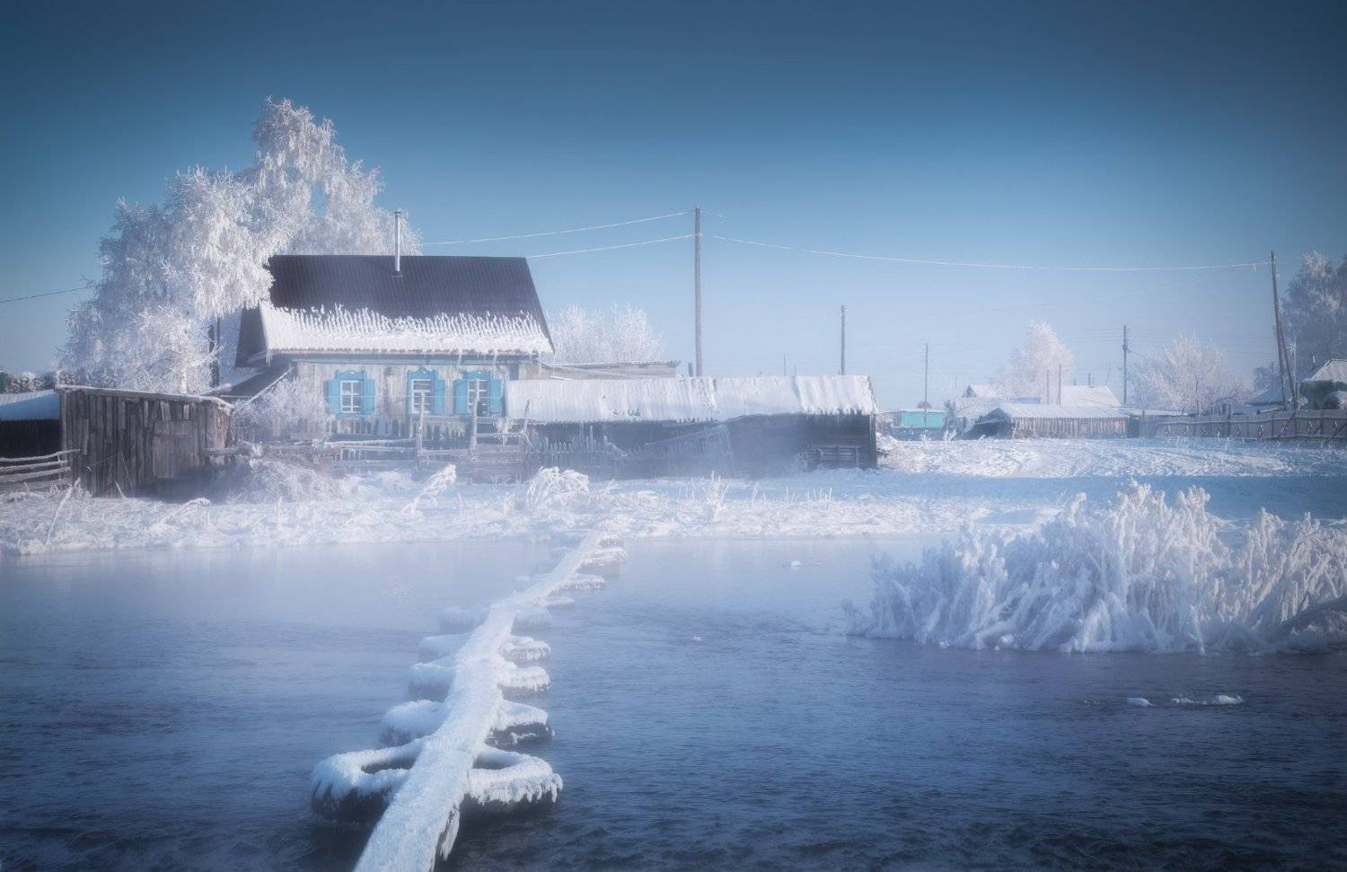 алтай, алтайский край, советский район, поселок семилетка, заказник лебединый, туман, утро туманное, пастораль, сельский пейзаж, река, река кокша, дома, мостки, Алена Рубан