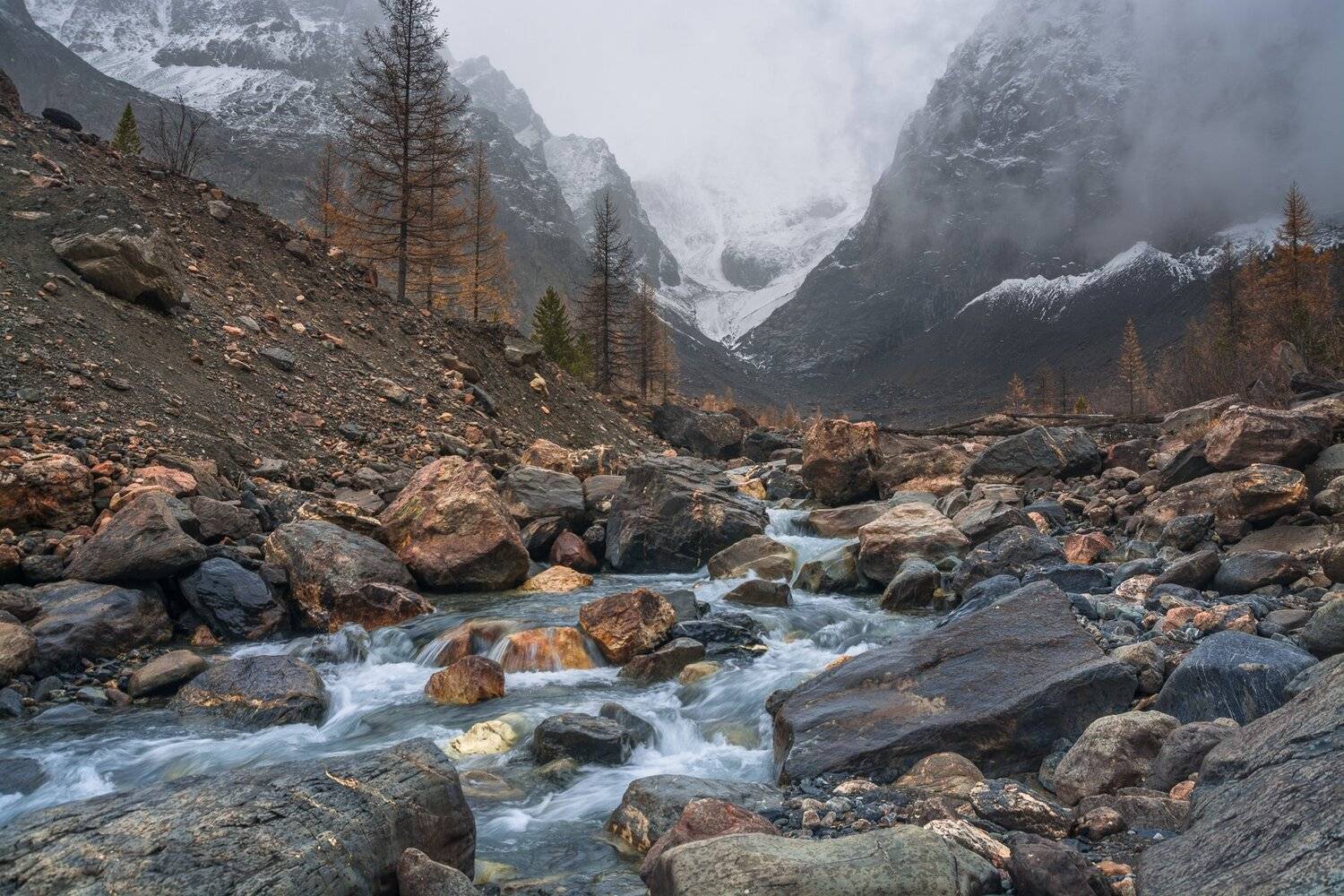 россия, горный алтай, долина актру, ледник малый актру, осень, Андрей Поляков